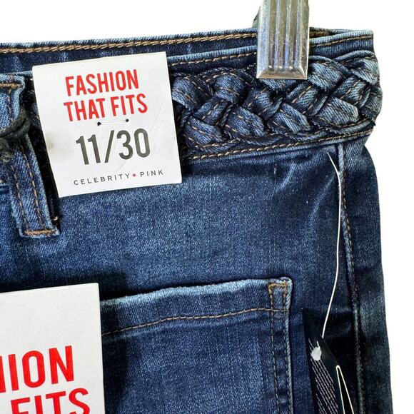 Celebrity Pink Juniors Blue Denim Shorts Size 11/30 Braided‎ Waist Stretch - Picture 4 of 11